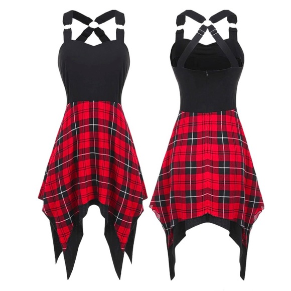 Rosegal Dresses & Skirts - Rosegal Women's Summer Sweetheart Neck Sleeveless Plaid Asymmetrical Dress (2XL)